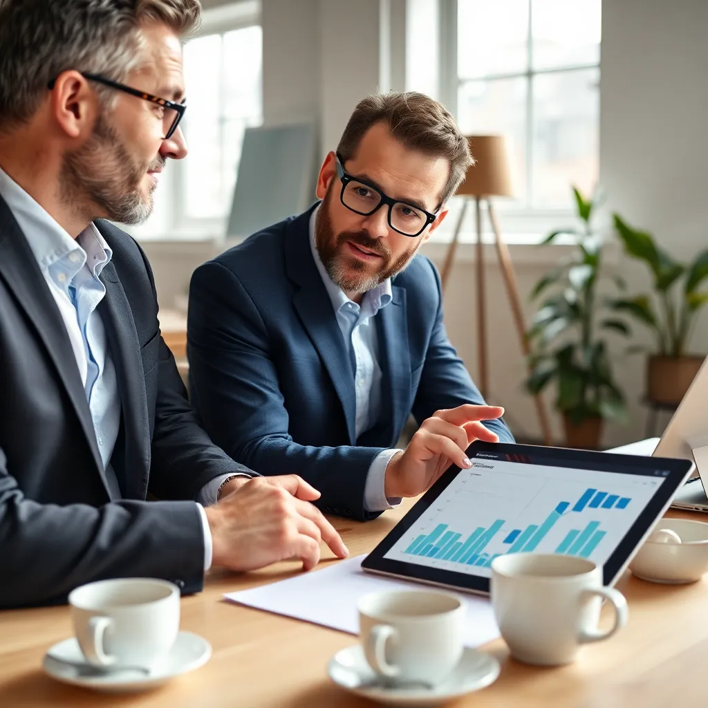 Business consultant bespreekt resultaten met client tijdens evaluatiesessie