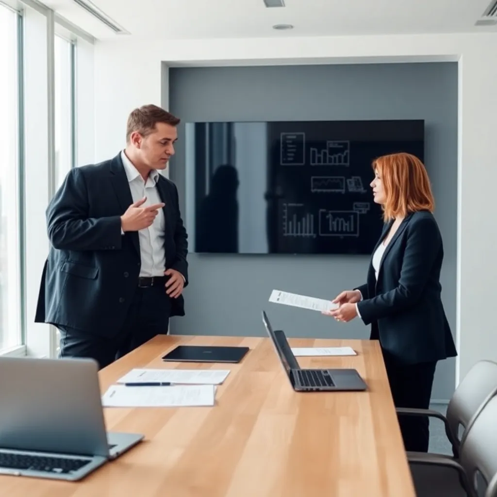 Business analist bespreekt strategie met klant in moderne vergaderruimte