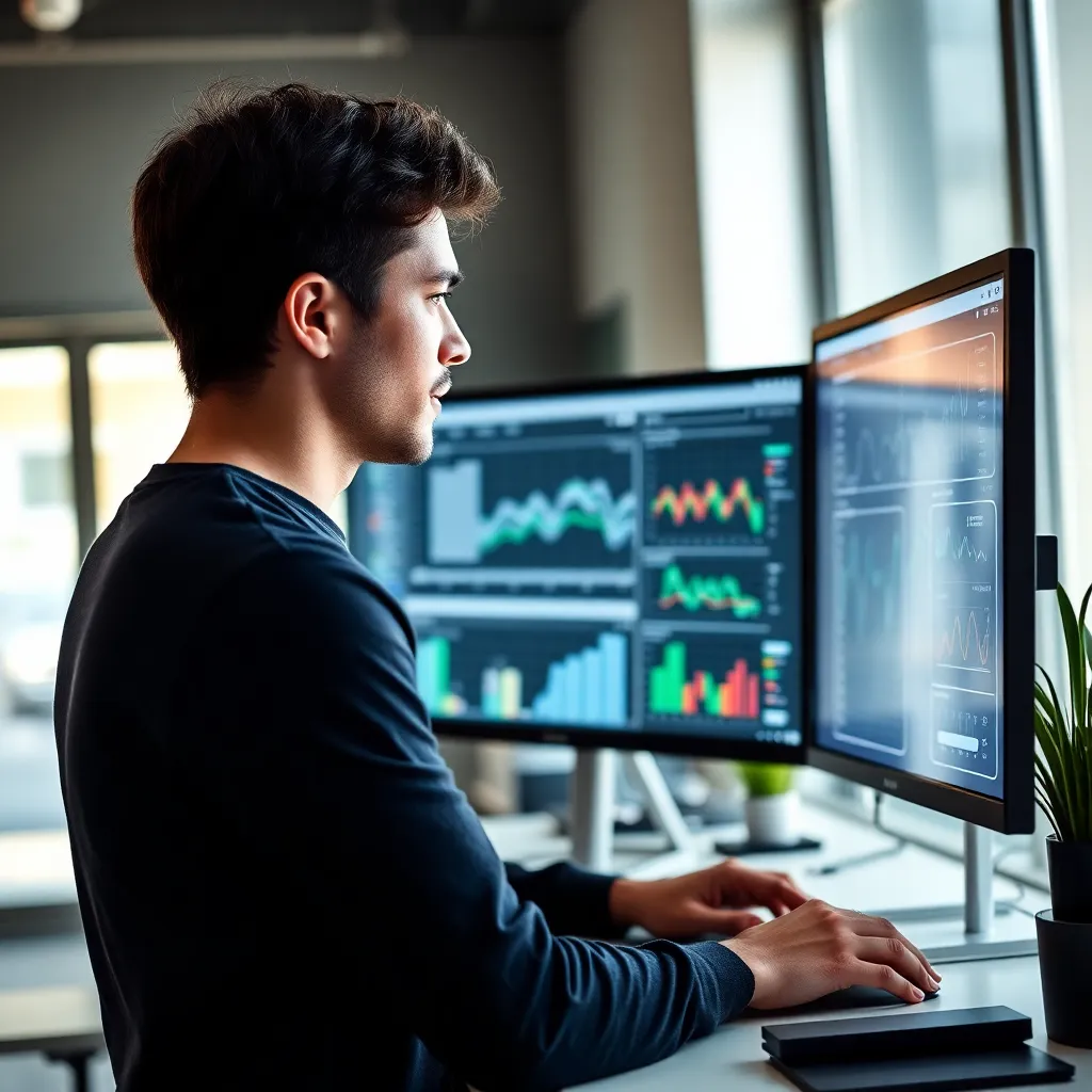 Data engineer werkt aan datamodel op computer in Nederlands kantoor