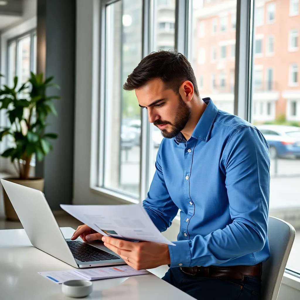 Business intelligence specialist analyseert rapportages op laptop