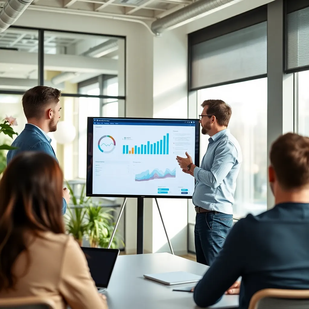 Dataspecialist presenteert business analytics resultaten aan team