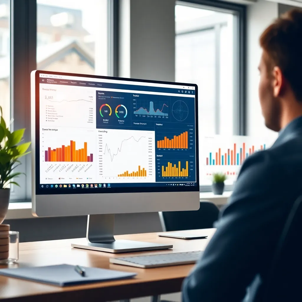 Professionele datavisualisatie op laptop in Nederlandse kantooromgeving